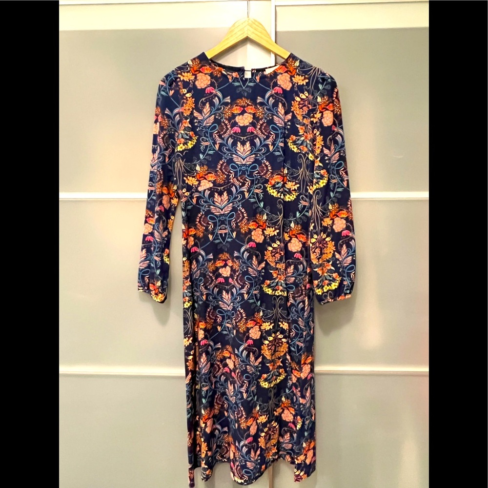 Navy Blue Floral Midi Dress